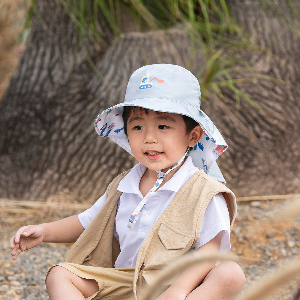 新品《魟魚系列 Manta Ray》頸部防護 兒童防曬帽加長型 -建築高手