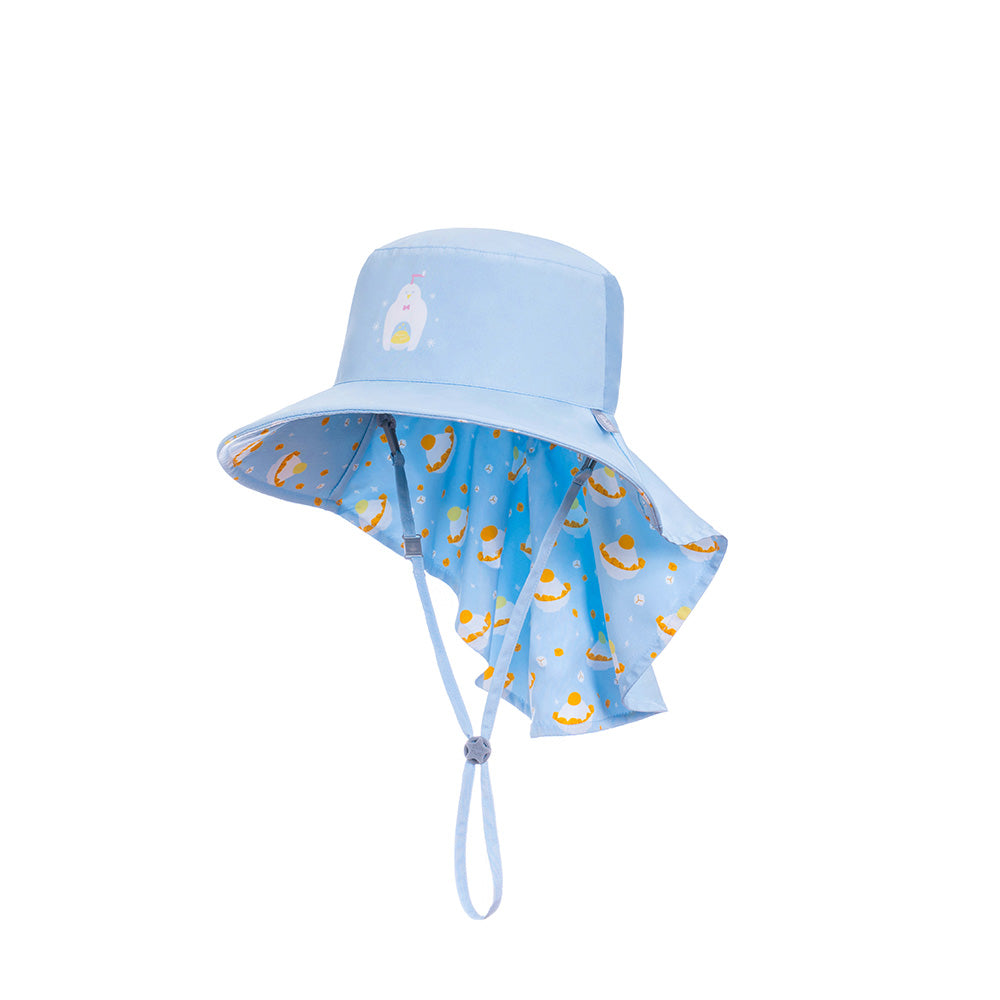 《魟魚系列 Manta Ray》頸部防護 兒童防曬帽加長型 -企鵝芒果冰