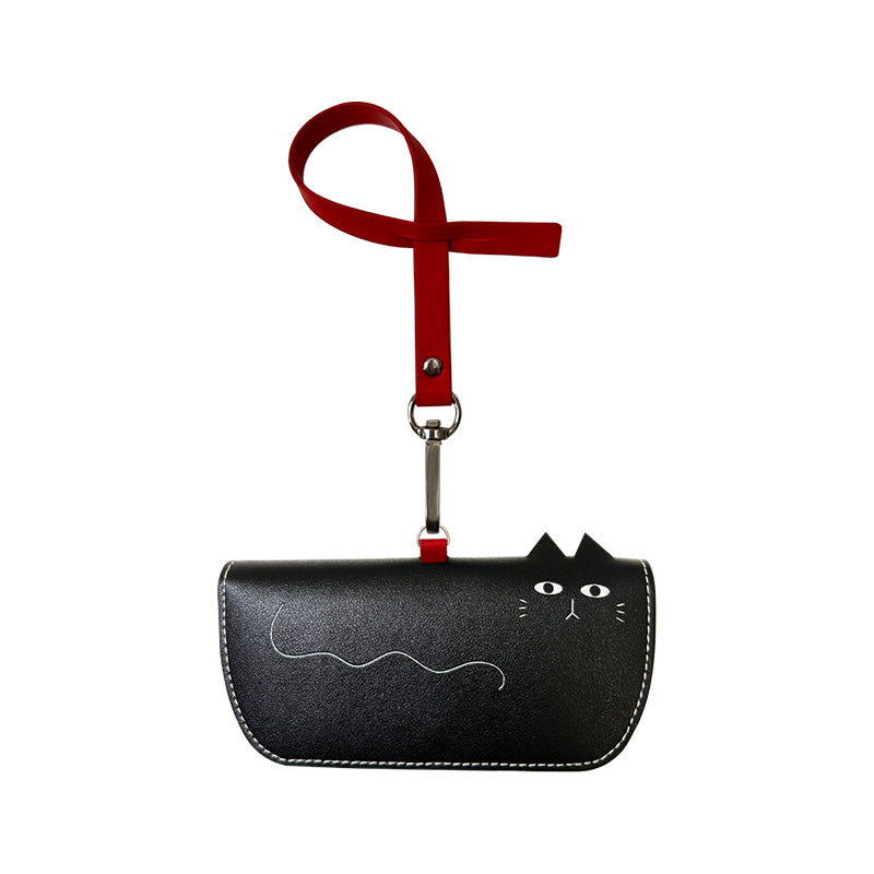 帶我走隨行眼鏡皮套/ 掌上型皮革收納包 附贈手攜式吊環 - 布雷克午夜黑(貓咪)